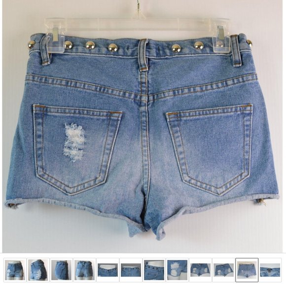High Rise Studded Frayed Ripped Jeans  Shorts Hotpants Women sz 25 Forever 21 - Picture 10 of 11